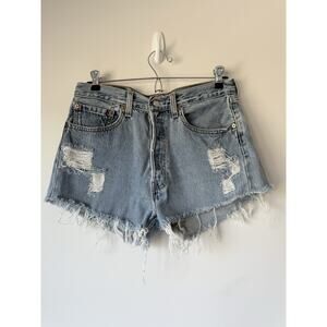 Levis Women 501 Denim Cut Off Shorts Sz 31 Actual 30x2 Distressed Button Fly